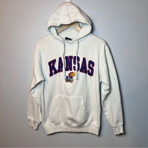 Kansas Jayhawks Hoodie Men’s S White Sweatshirt OVB Embroidered NCAA